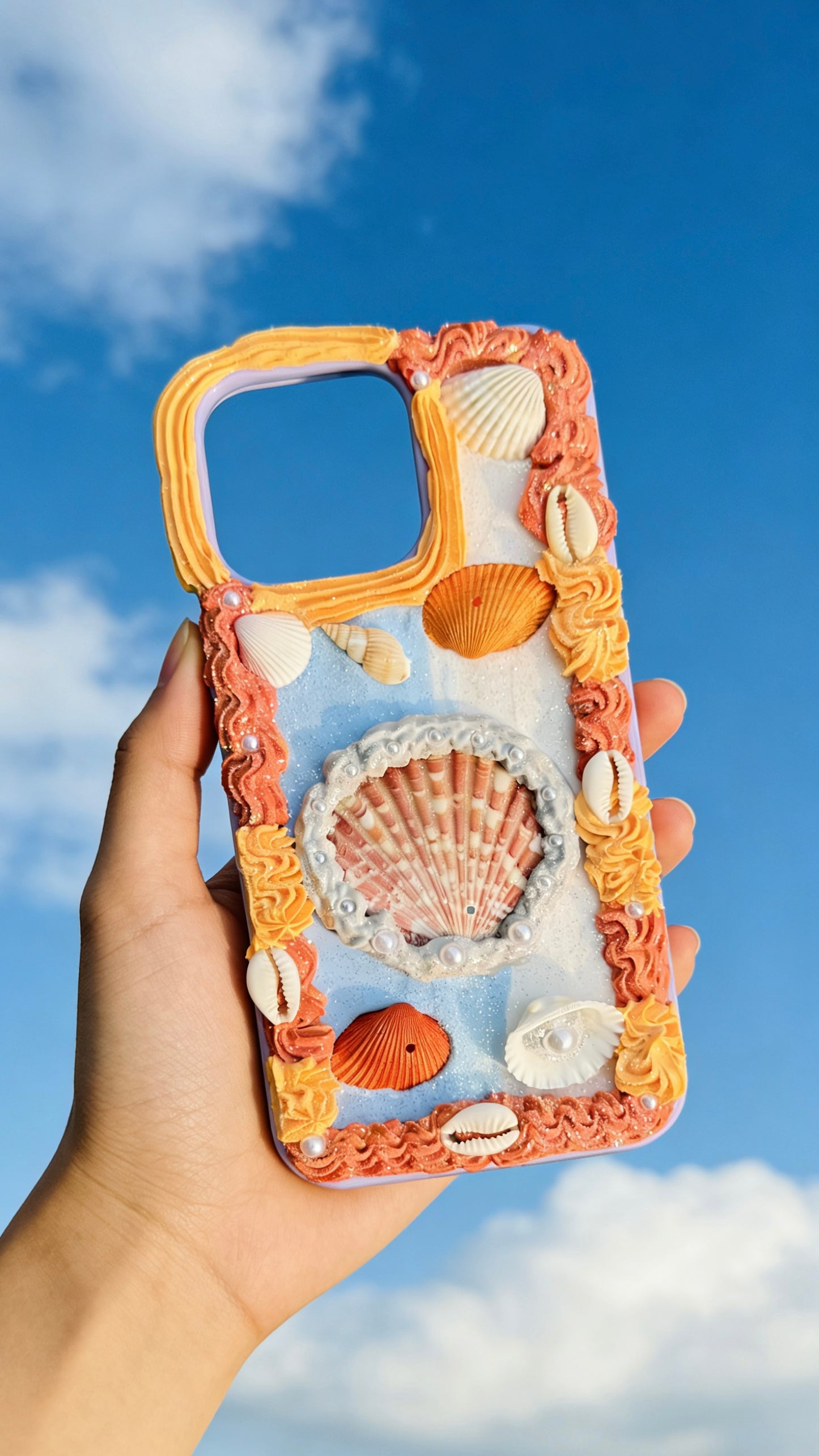 Handmade Seaside Shell Decoden Case | Dreamy Coastal Cream