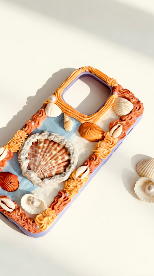 Handmade Seaside Shell Decoden Case | Dreamy Coastal Cream