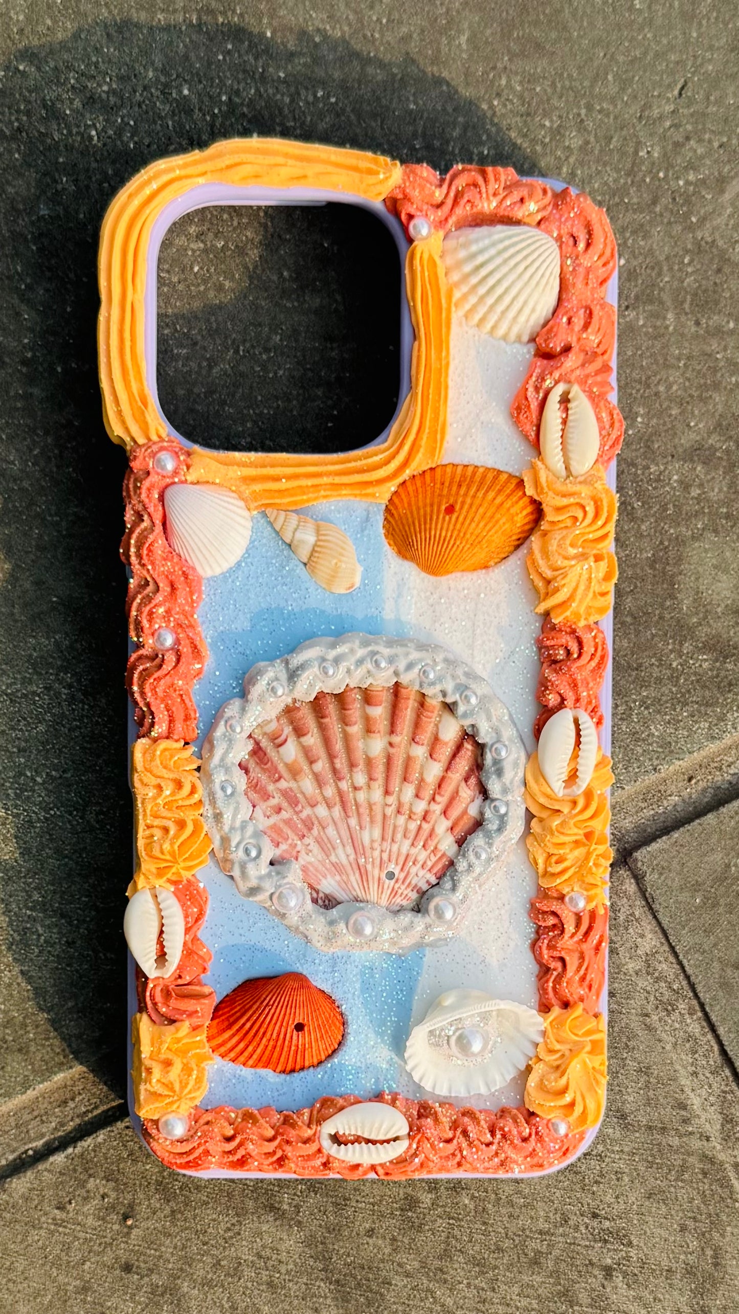 Handmade Seaside Shell Decoden Case | Dreamy Coastal Cream