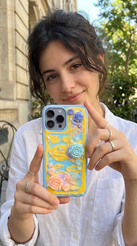 Handmade 3D Pastel Rose Decoden Case | Dreamy Glitter Shell