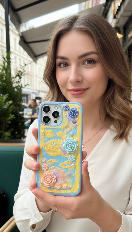 Handmade 3D Pastel Rose Decoden Case | Dreamy Glitter Shell