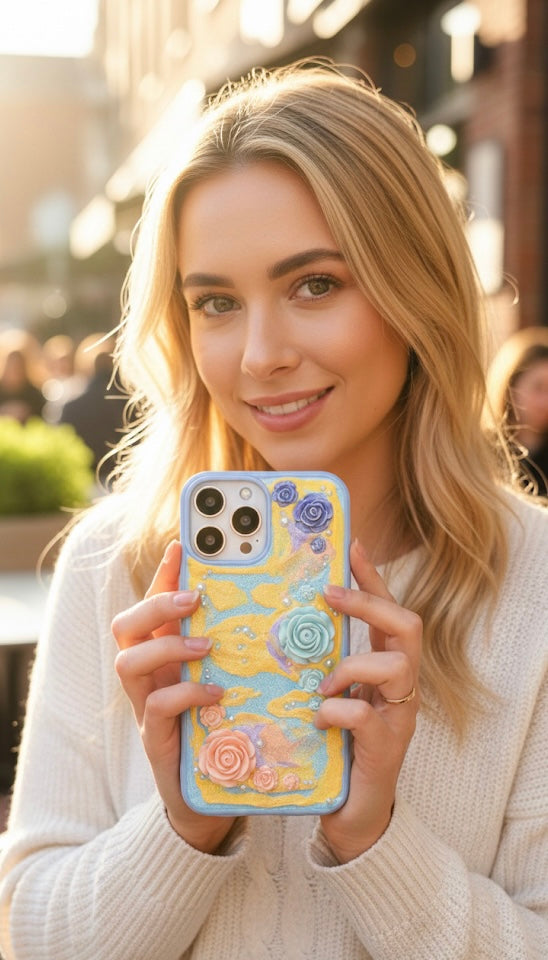 Handmade 3D Pastel Rose Decoden Case | Dreamy Glitter Shell