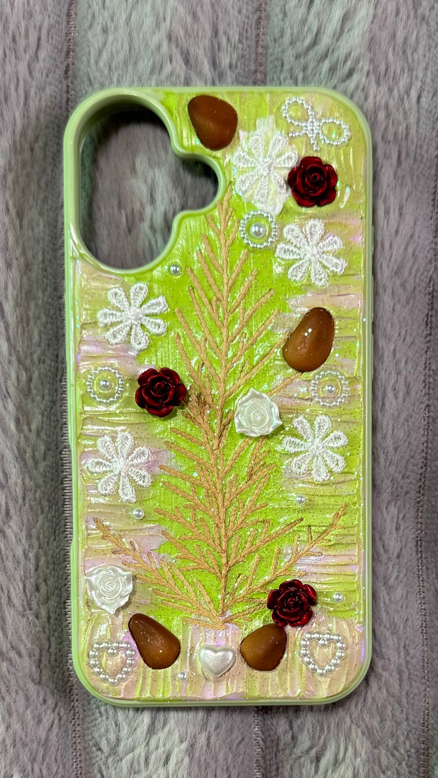 Handmade Christmas Pine & Rose Resin Phone Case
