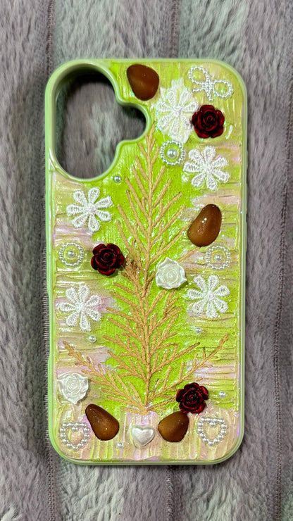 Handmade Christmas Pine & Rose Resin Phone Case