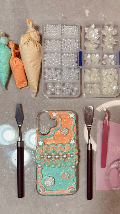Handmade Peach & Mint Decoden Case: Dreamy Mermaid Pearls
