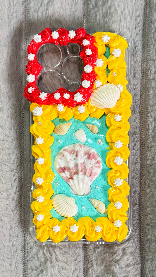 Ocean Bliss Decoden Phone Case – Handmade Seashell 3D Whipped Cream Style Cover