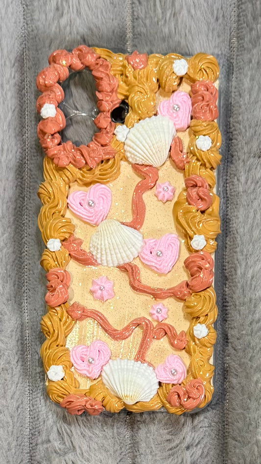 Custom Chocolate & Pink Creamy Decoden Phone Case with Shell Accents