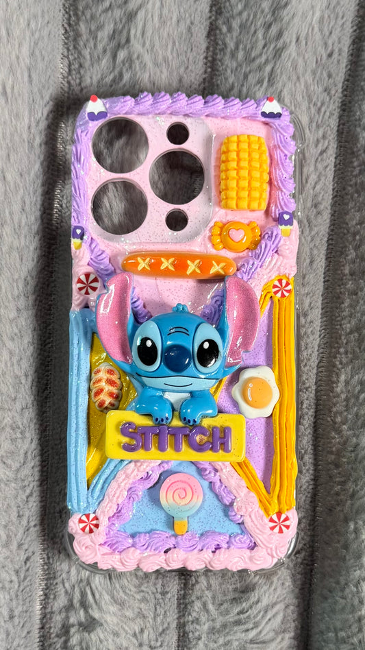 Handmade 3D Stitch Whipped Cream Phone Case – Kawaii Dessert Style for iPhone