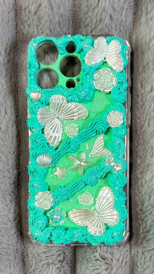 Handmade Turquoise Buttercream Phone Case | Ocean-Inspired Bling & Custom Whimsy for Your Device