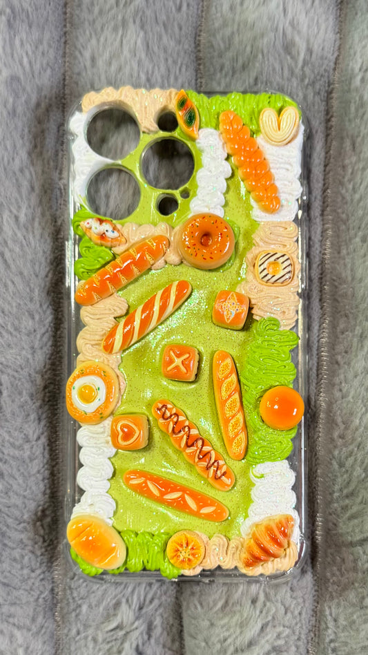 Handmade Bakery-Themed Cream Glue Phone Case – Cute Bread & Pastry Design