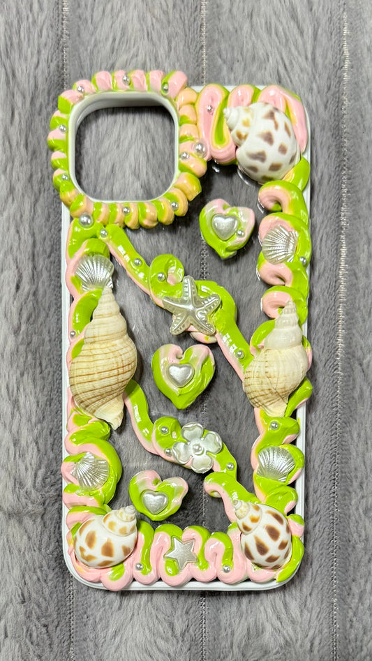 Dreamy Seashell Whipped Cream Phone Case – Pink & Lime Glow