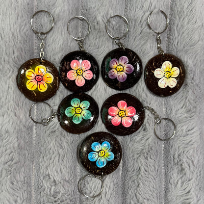 Hand-Painted Coconut Shell Flower Keychains 001