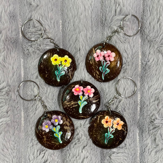 Hand-Painted Coconut Shell Flower Keychains 003