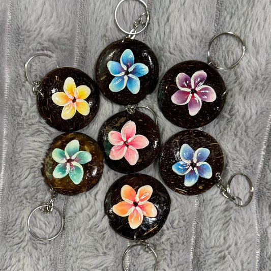 Hand-Painted Coconut Shell Flower Keychains 004