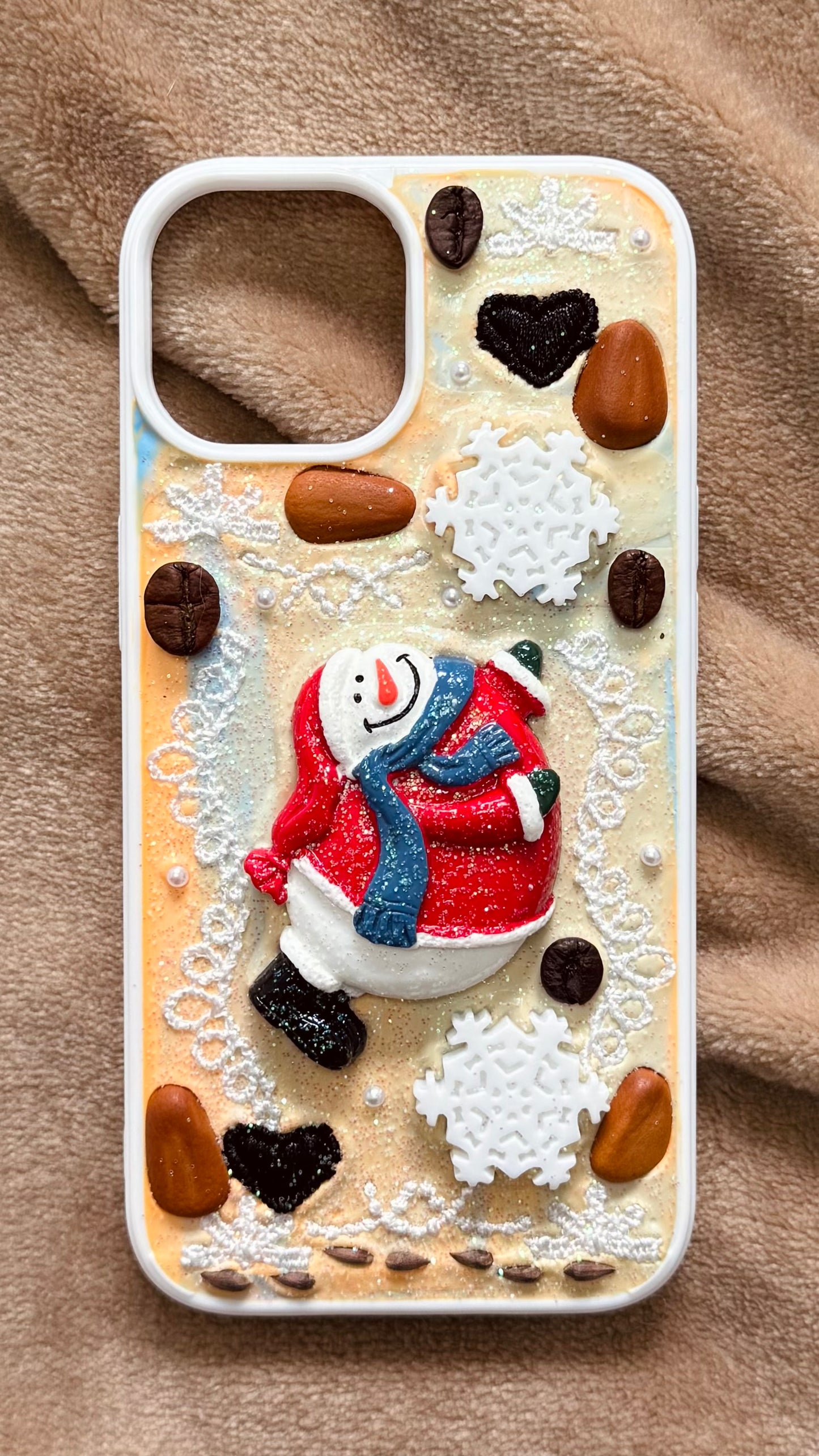 Handmade Christmas Snowman Cream Phone Case