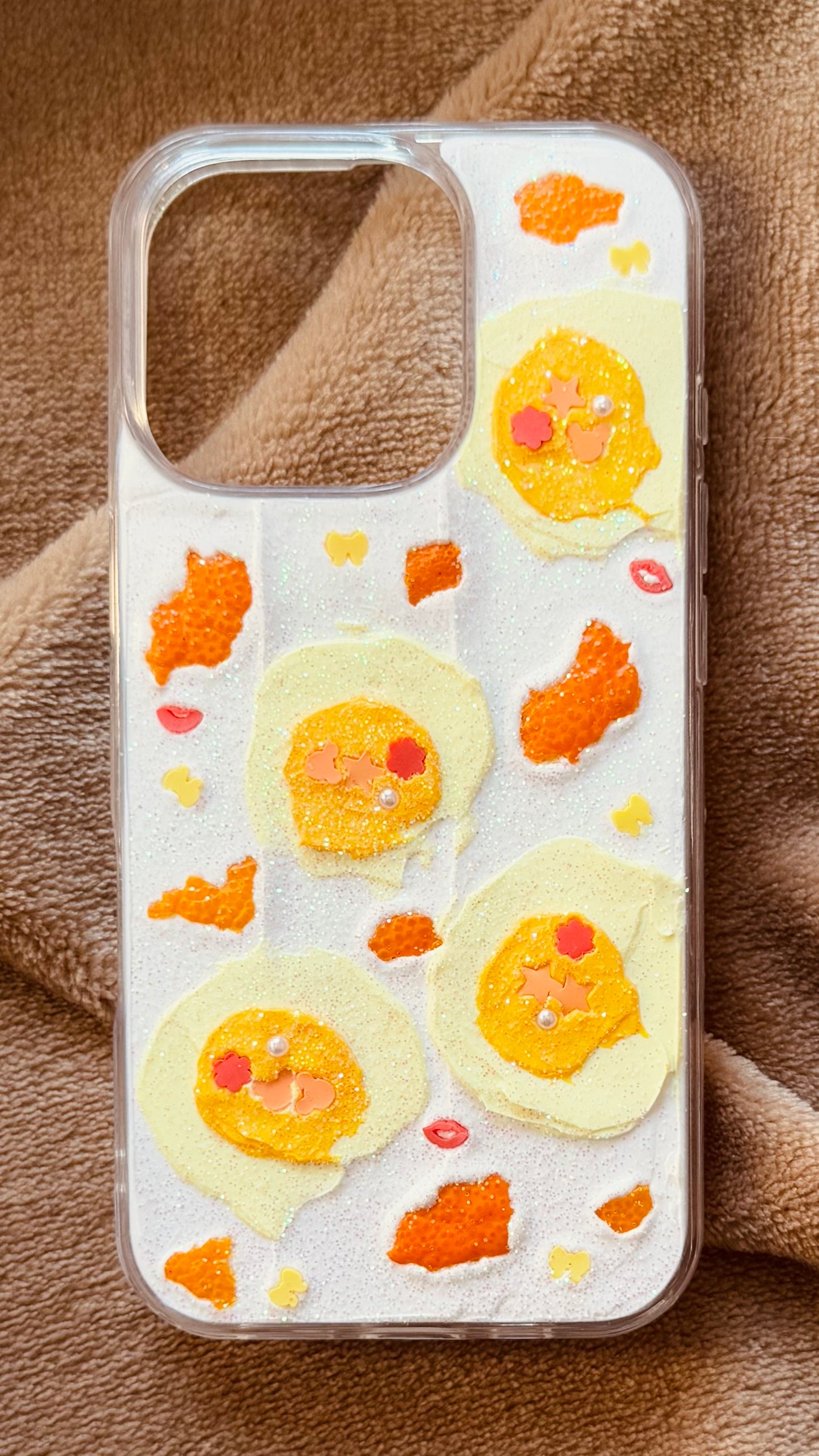 Cute Fried Egg Cartoon Phone Case with Real Orange Peel