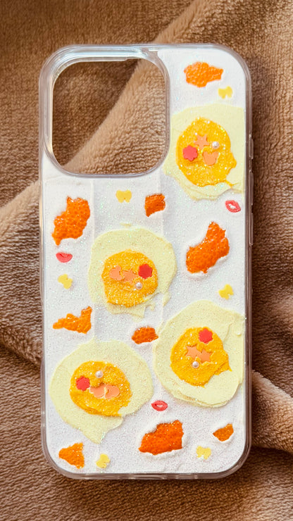 Cute Fried Egg Cartoon Phone Case with Real Orange Peel