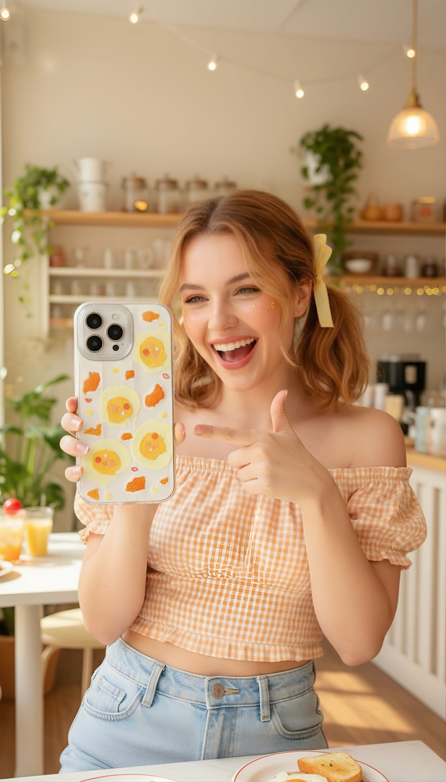 Cute Fried Egg Cartoon Phone Case with Real Orange Peel