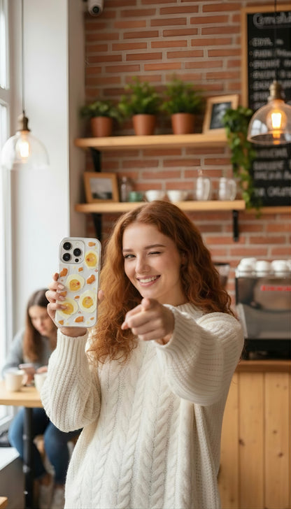 Cute Fried Egg Cartoon Phone Case with Real Orange Peel