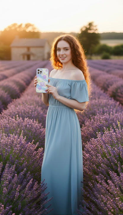 Romantic Lavender Bloom Handmade Cream Phone Case