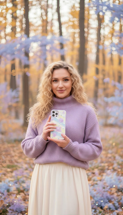 Romantic Lavender Bloom Handmade Cream Phone Case