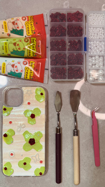 Matcha Rose & Pearls: Romantic Handmade Decoden Case