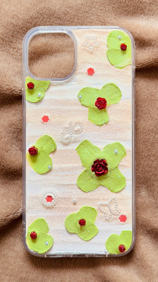 Matcha Rose & Pearls: Romantic Handmade Decoden Case