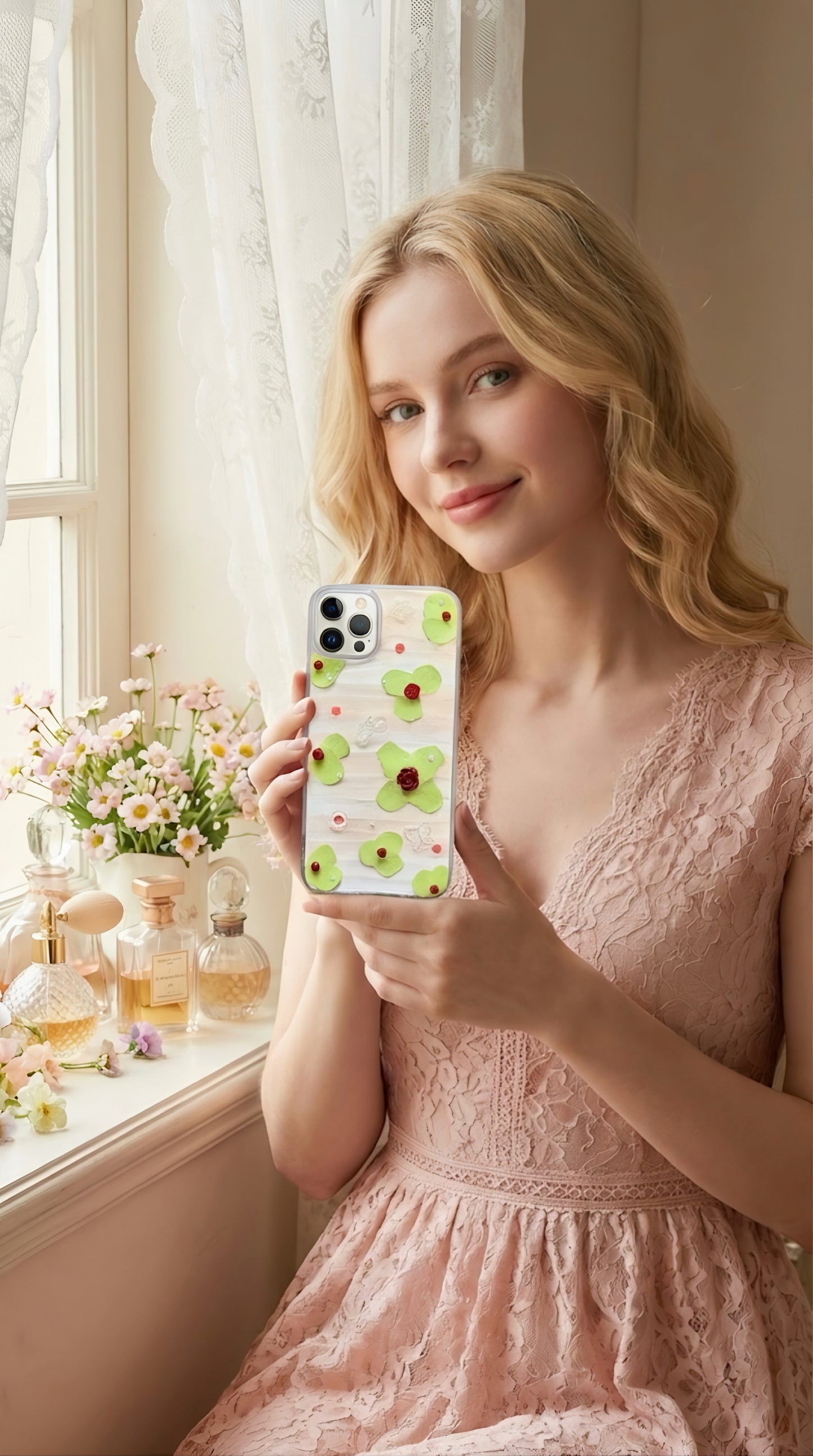 Matcha Rose & Pearls: Romantic Handmade Decoden Case