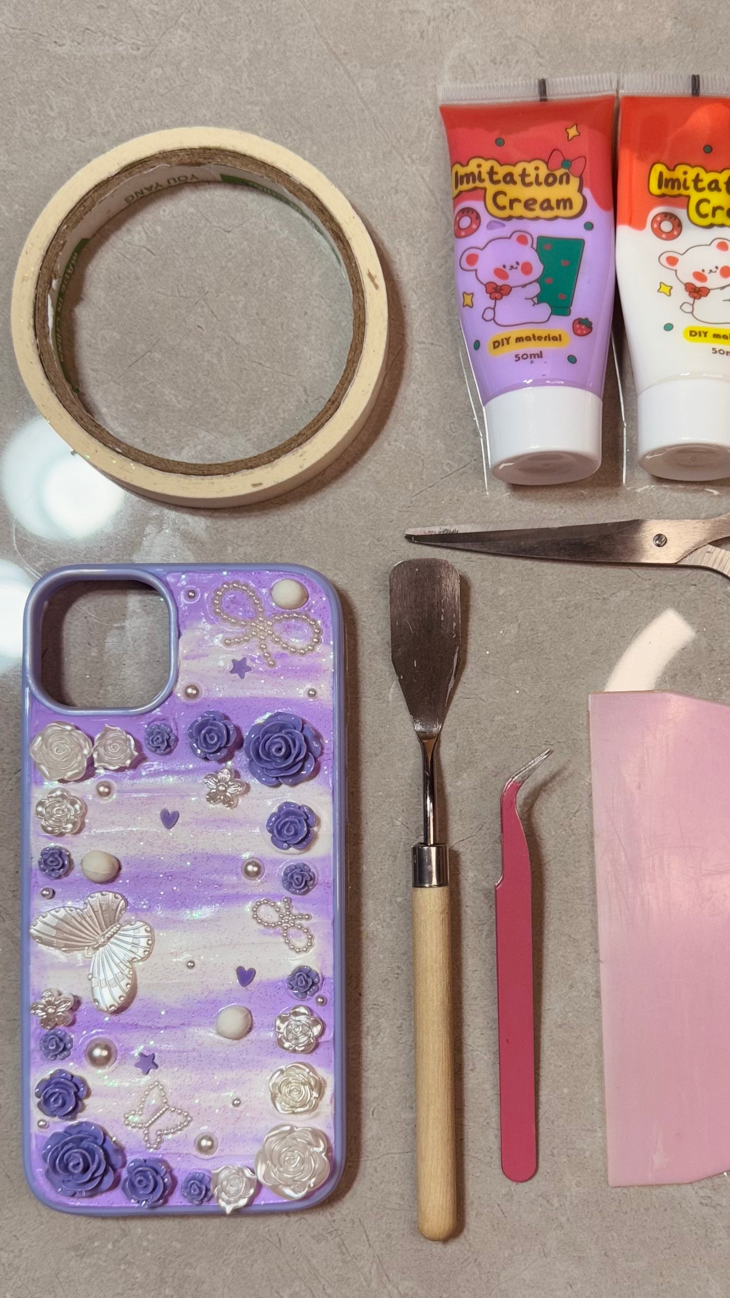 Romantic Lavender Rose & Butterfly 3D Decoden Case