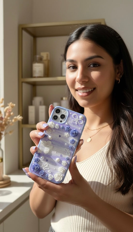 Romantic Lavender Rose & Butterfly 3D Decoden Case