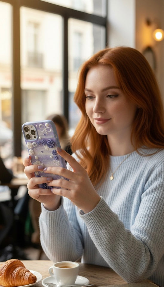 Romantic Lavender Rose & Butterfly 3D Decoden Case