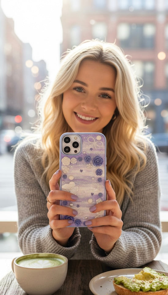 Romantic Lavender Rose & Butterfly 3D Decoden Case