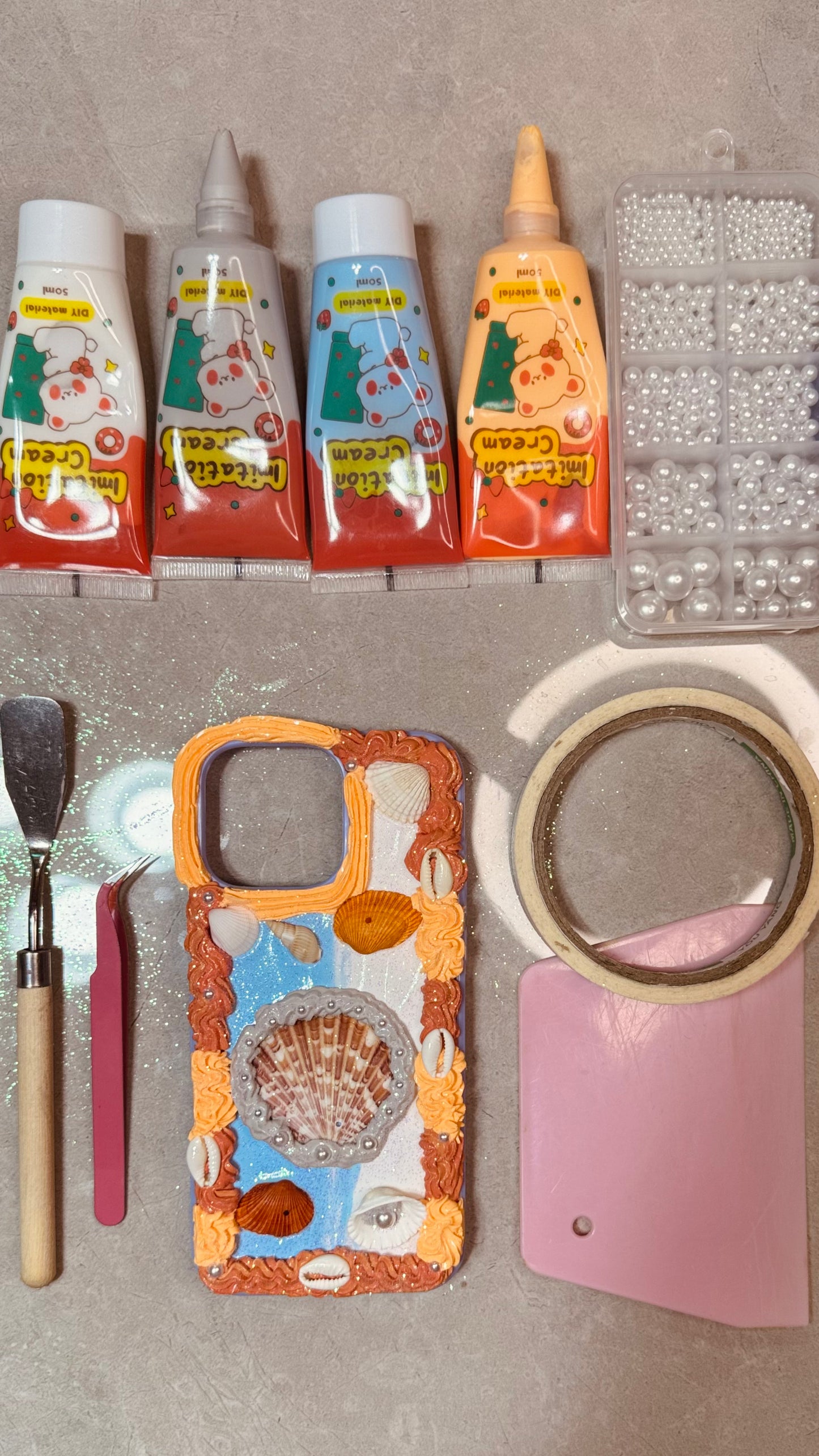 Handmade Seaside Shell Decoden Case | Dreamy Coastal Cream