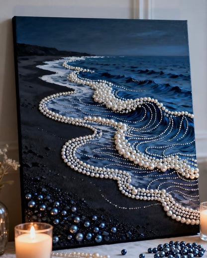Luxury 3D Pearl Wave Relief Art: Coastal Chic Decor