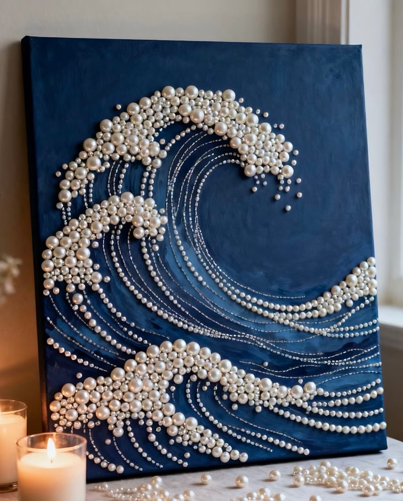 Luxury 3D Pearl Wave Relief Art: Coastal Chic Decor