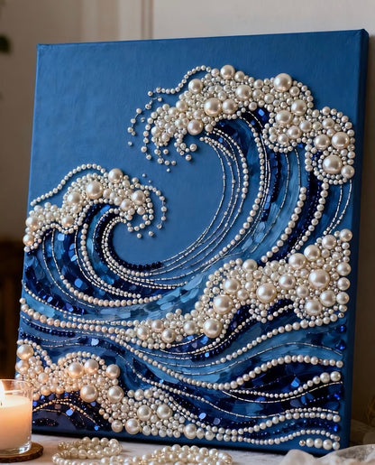 Luxury 3D Pearl Wave Relief Art: Coastal Chic Decor