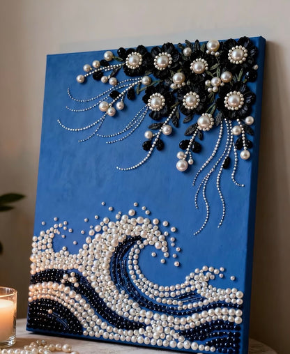 Luxury 3D Pearl Wave Relief Art: Coastal Chic Decor