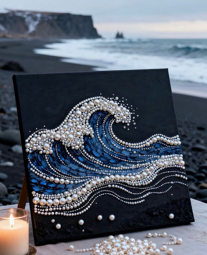 Luxury 3D Pearl Wave Relief Art: Coastal Chic Decor