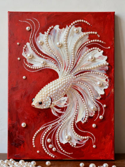 Luxury 3D Pearl Betta Fish Relief Wall Art