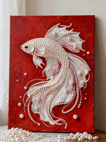 Luxury 3D Pearl Betta Fish Relief Wall Art