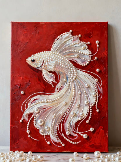 Luxury 3D Pearl Betta Fish Relief Wall Art