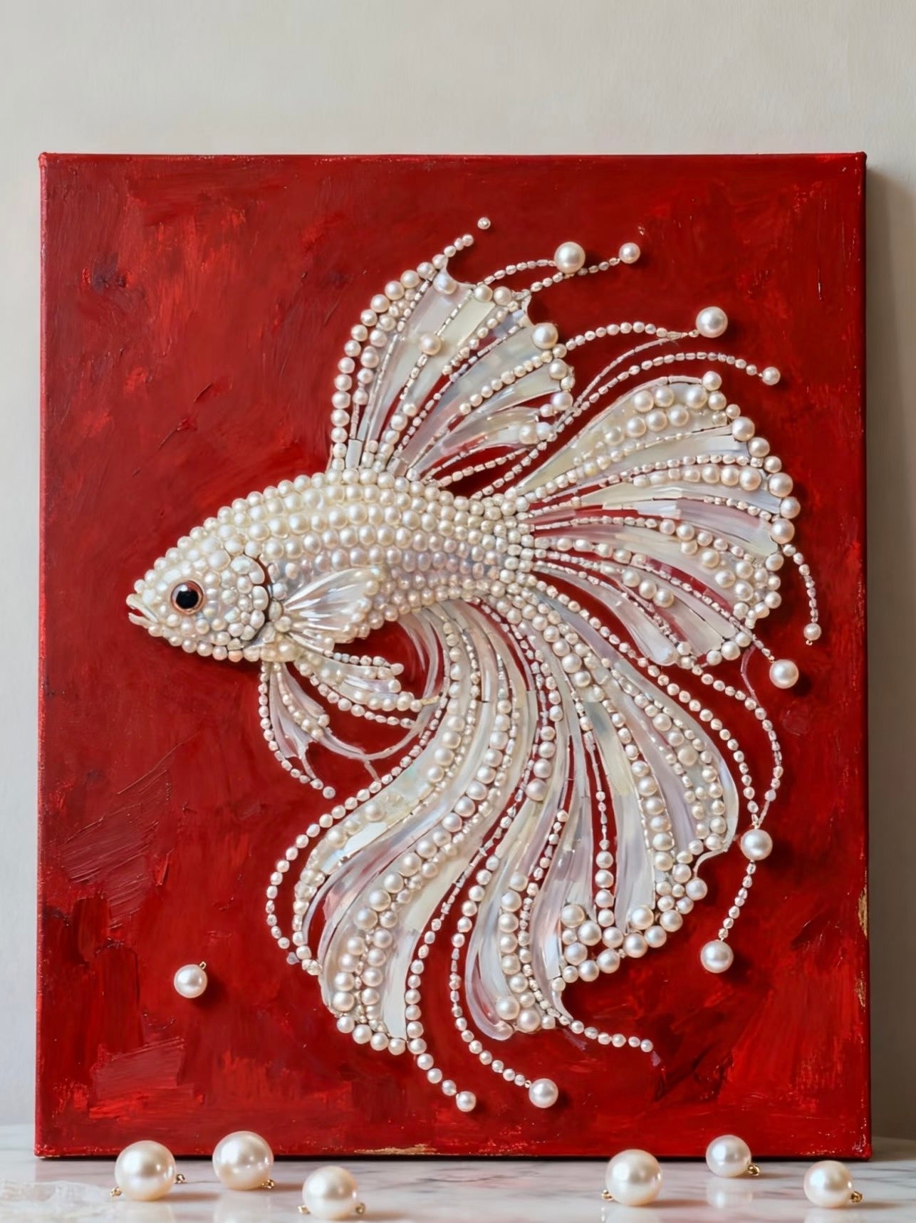 Luxury 3D Pearl Betta Fish Relief Wall Art