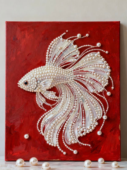 Luxury 3D Pearl Betta Fish Relief Wall Art