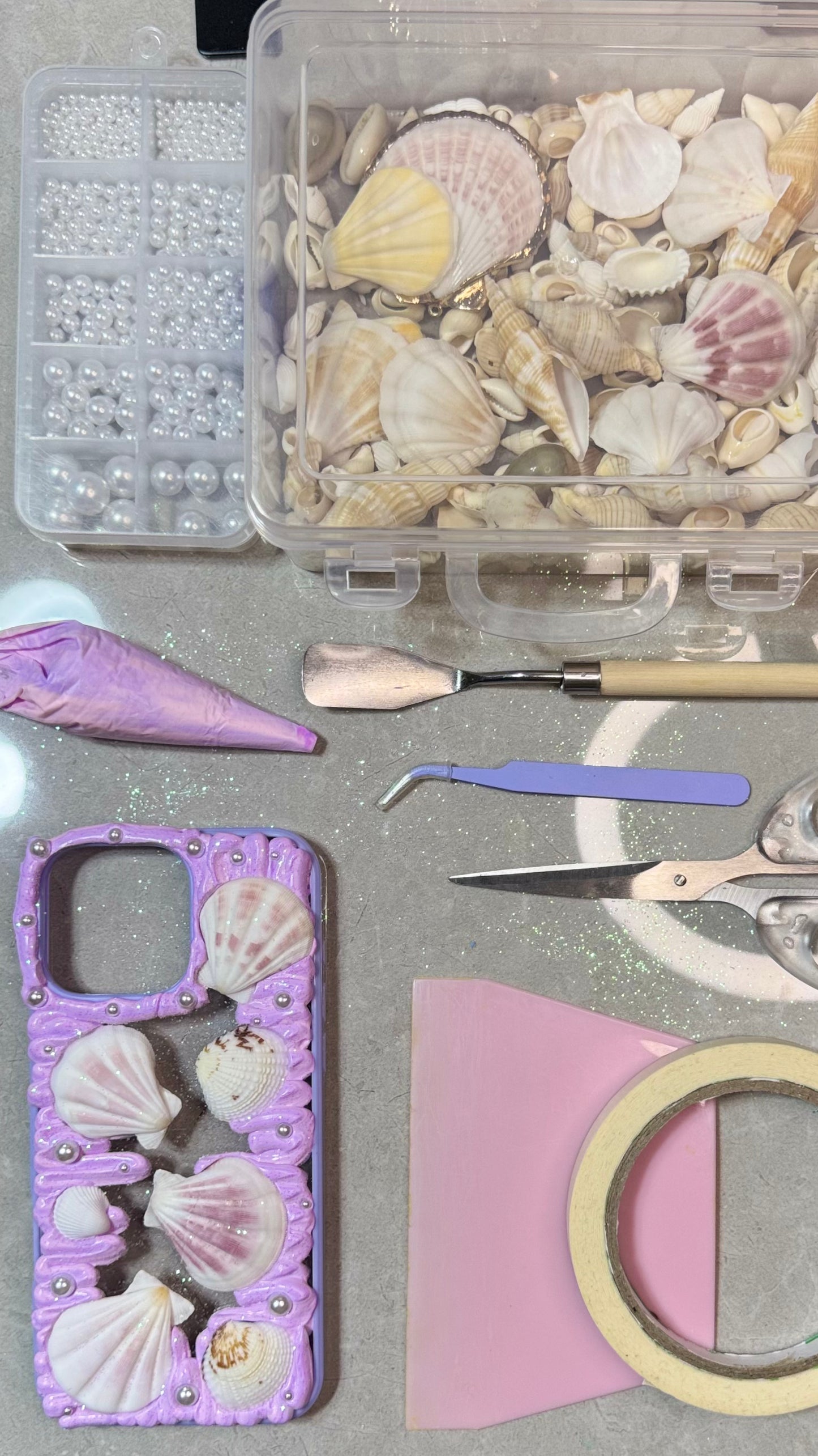 ✨ Lavender Seashell Dream Case – Handmade Ocean Chic ✨.materials