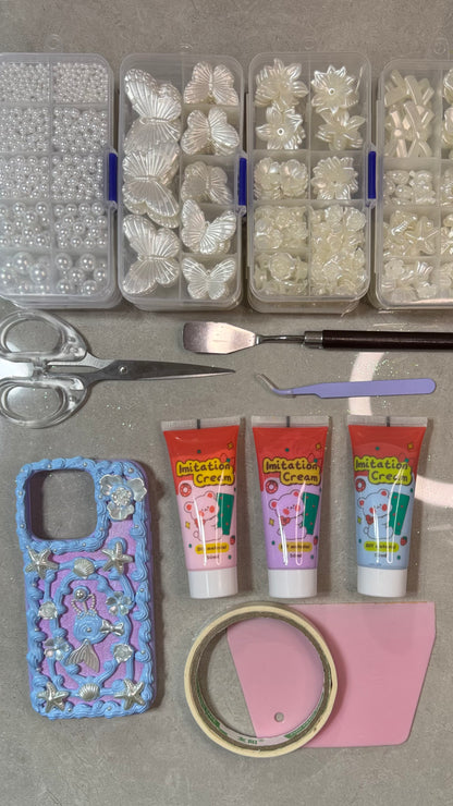 🌊 Mermaid’s Dream | Handmade Ocean Fantasy Cream Phone Case.materials