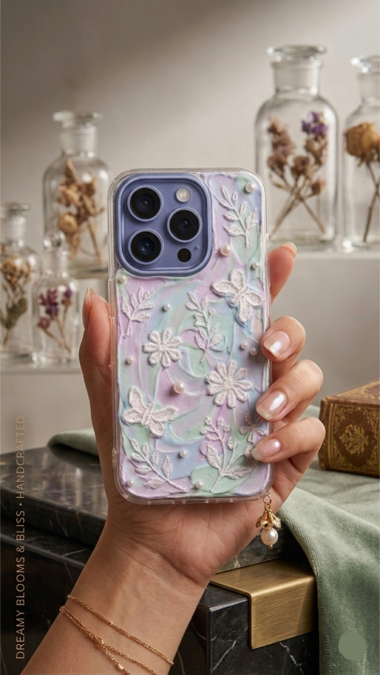 Pastel Butterfly & Floral 3D Embroidery Decoden Case