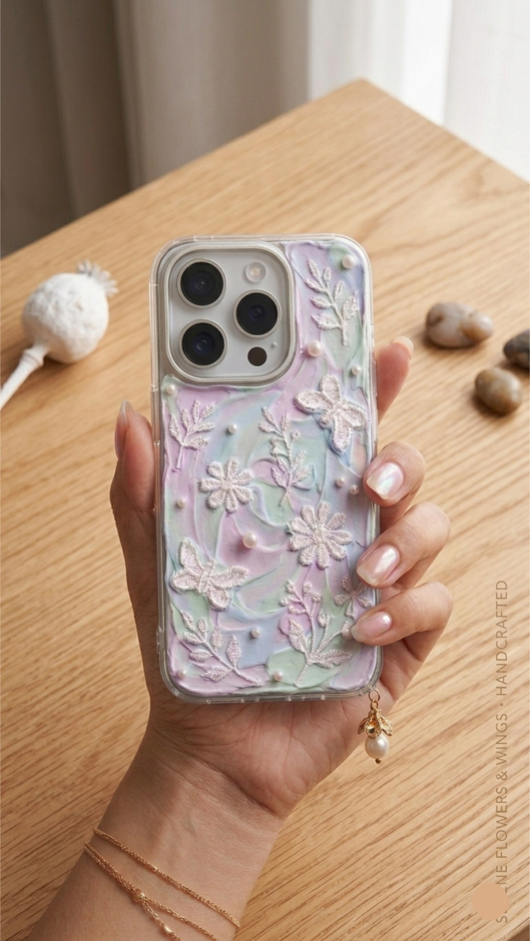 Pastel Butterfly & Floral 3D Embroidery Decoden Case