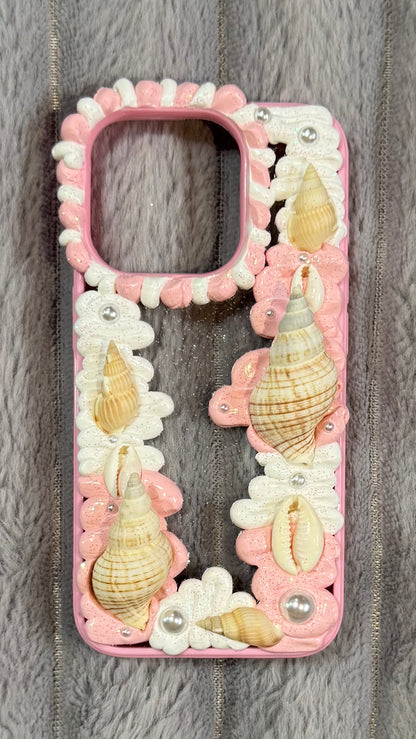 Pink Seashell Creamy Phone Case with Pearls