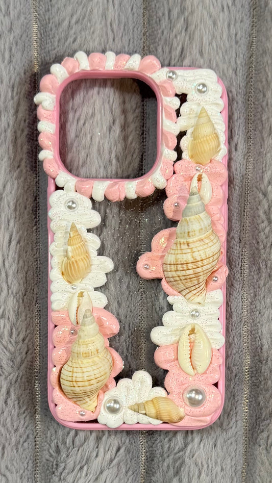 Pink Seashell Creamy Phone Case with Pearls