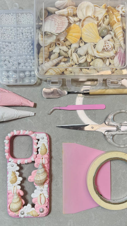 Pink Seashell Creamy Phone Case with Pearls.materials